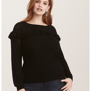 TORRID Mesh Knit Ruffle Trim Sweater